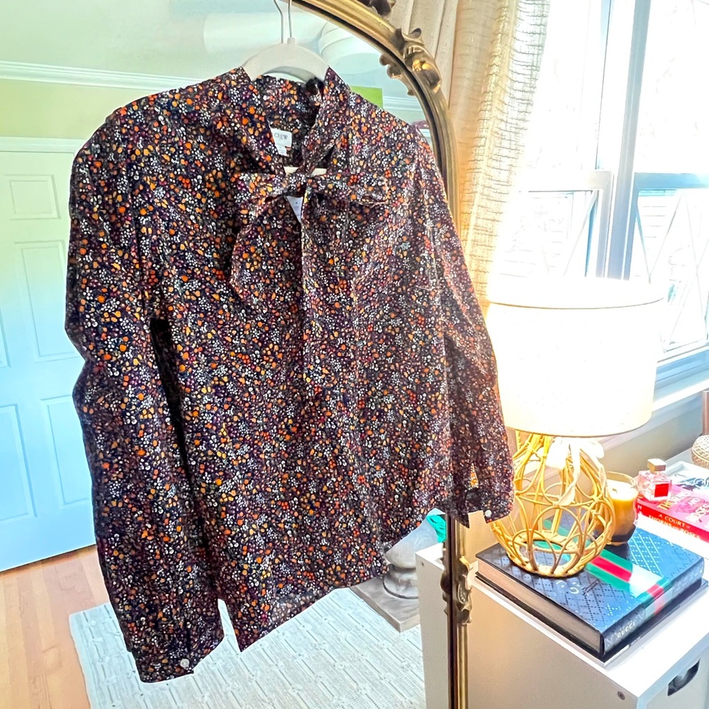 JCrew bow neck button up blouse